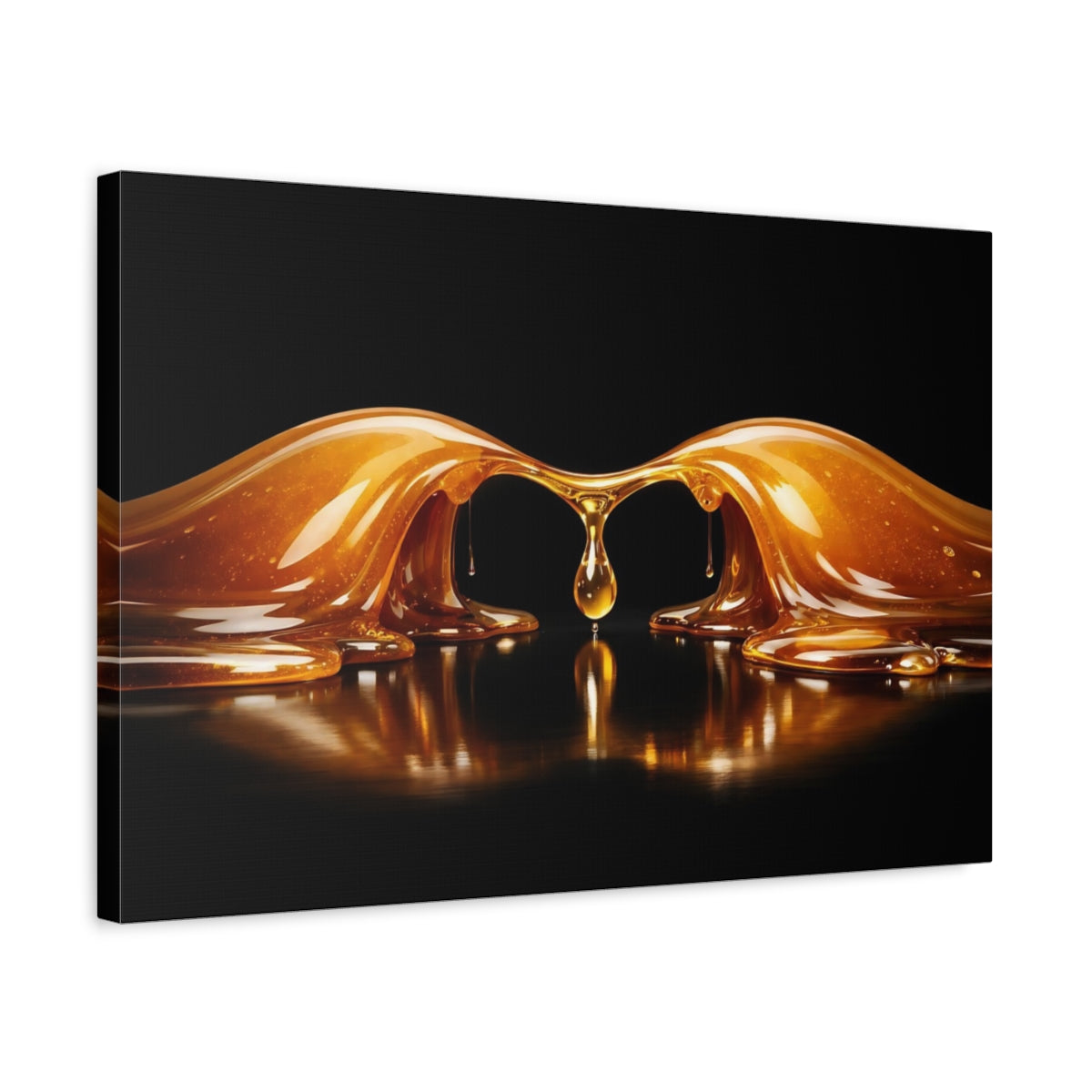 Side Mockup 3. Abstract Honey Drip Gold And Black shown as stretched canvas wall art