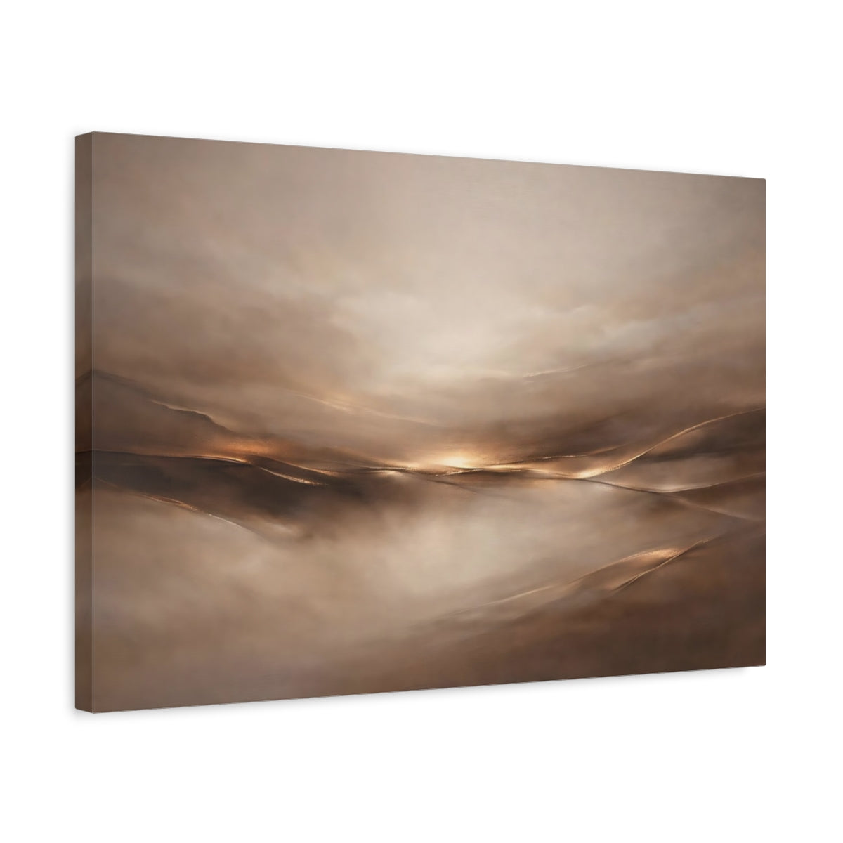Side Mockup 3. Abstract Abstract Horizon Brown And Gold shown as stretched canvas wall art