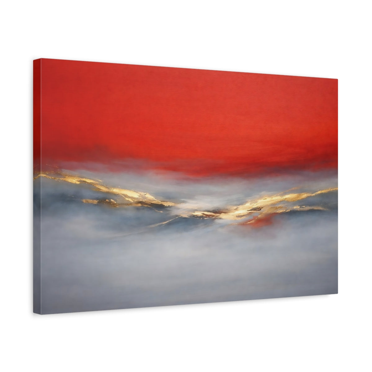 Side Mockup 3. Abstract Abstract Horizon Red Gold Grey shown as stretched canvas wall art