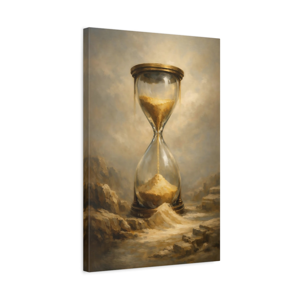 Side Mockup 3. Abstract Hourglass Gold Hourglass shown as stretched canvas wall art