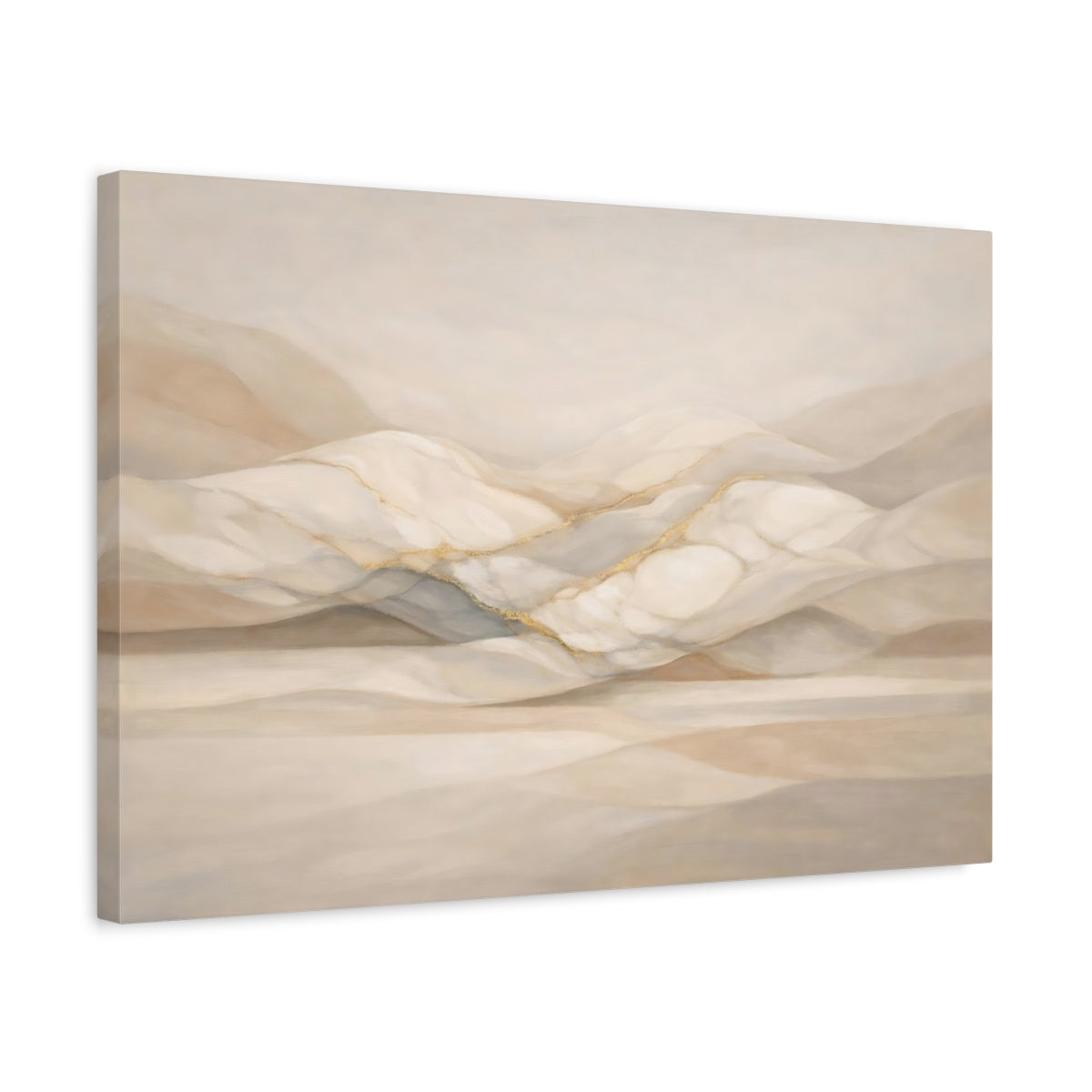 Side Mockup 3. Abstract Abstract Landscape Beige Gold shown as stretched canvas wall art