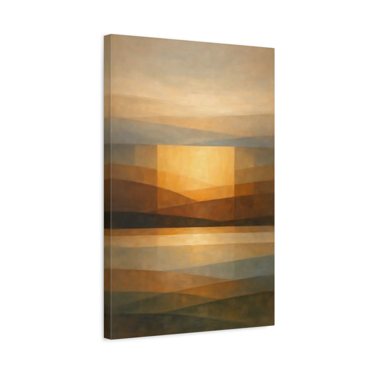 Side Mockup 3. Abstract Abstract Landscape Brown Gold Abstract shown as stretched canvas wall art