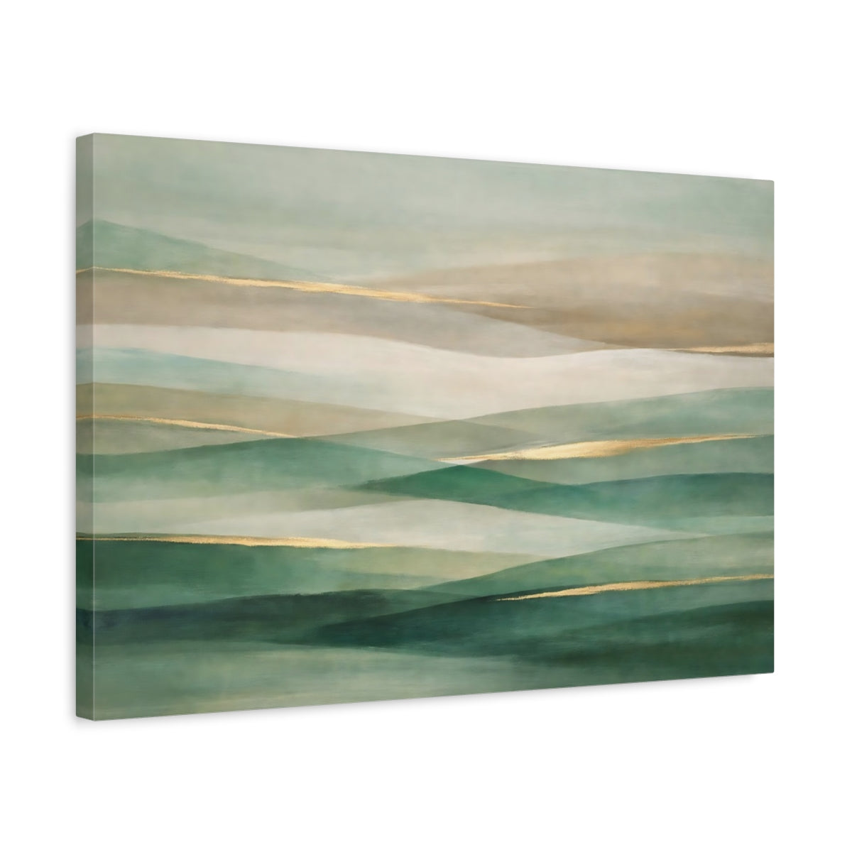 Side Mockup 3. Abstract Abstract Landscape Green Gold Abstract shown as stretched canvas wall art