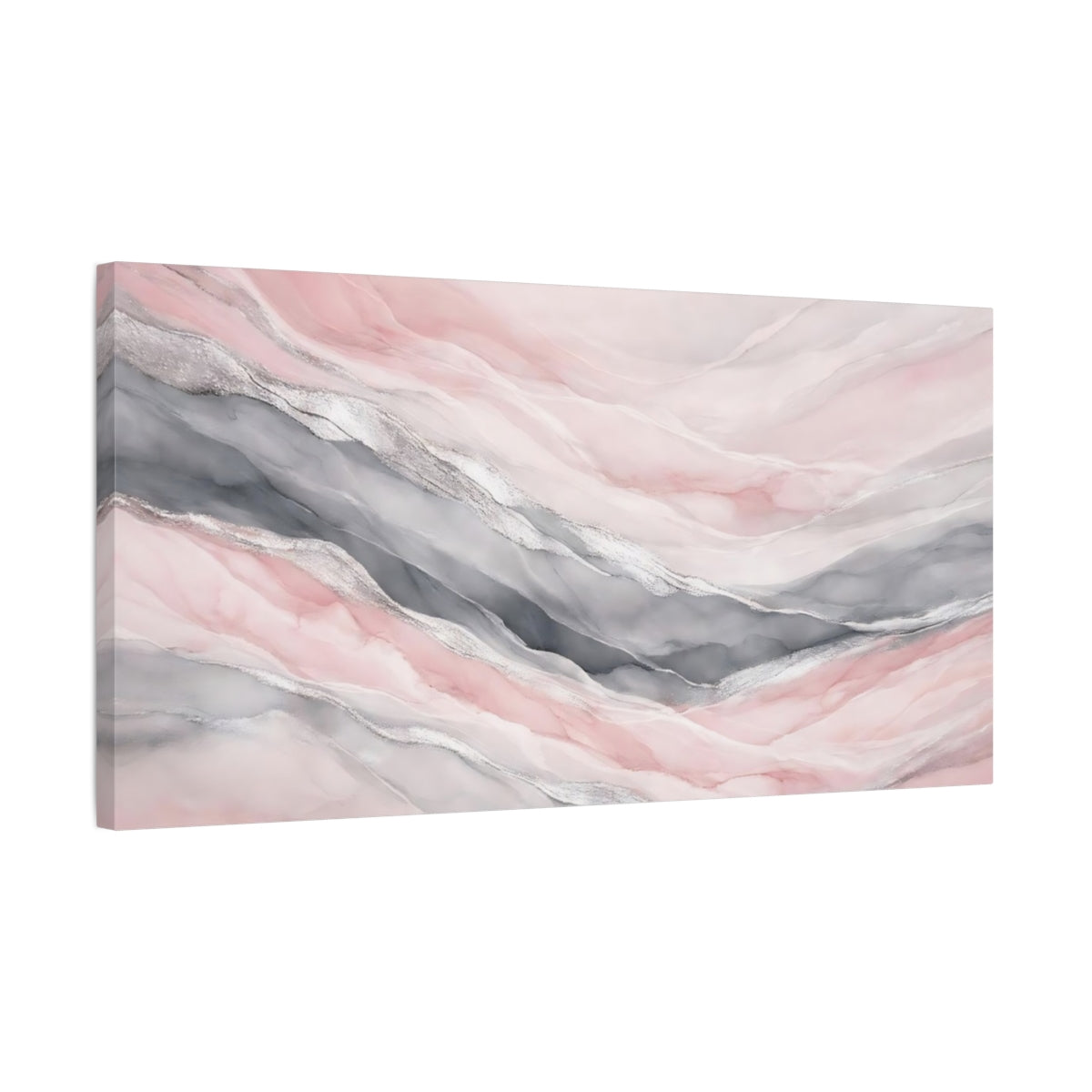 Side Mockup 2. Abstract Abstract Layers Pink And Grey shown as stretched canvas wall art