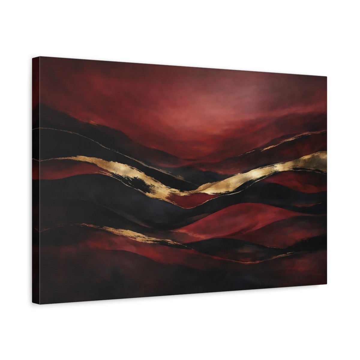 Side Mockup 3. Abstract Abstract Layers Red Black Gold Abstract shown as stretched canvas wall art