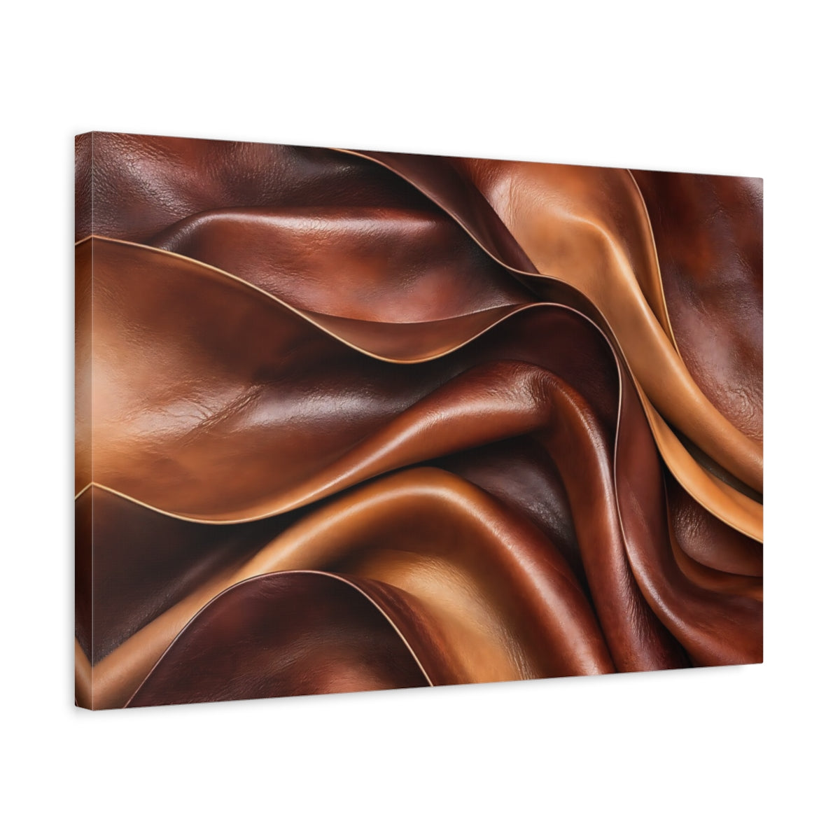 Side Mockup 3. Abstract Leather Folds Brown And Tan shown as stretched canvas wall art