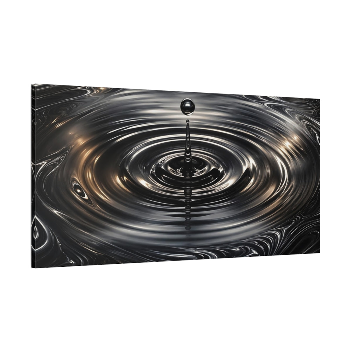 Side Mockup 2. Abstract Liquid Drop Dark Metallic shown as stretched canvas wall art