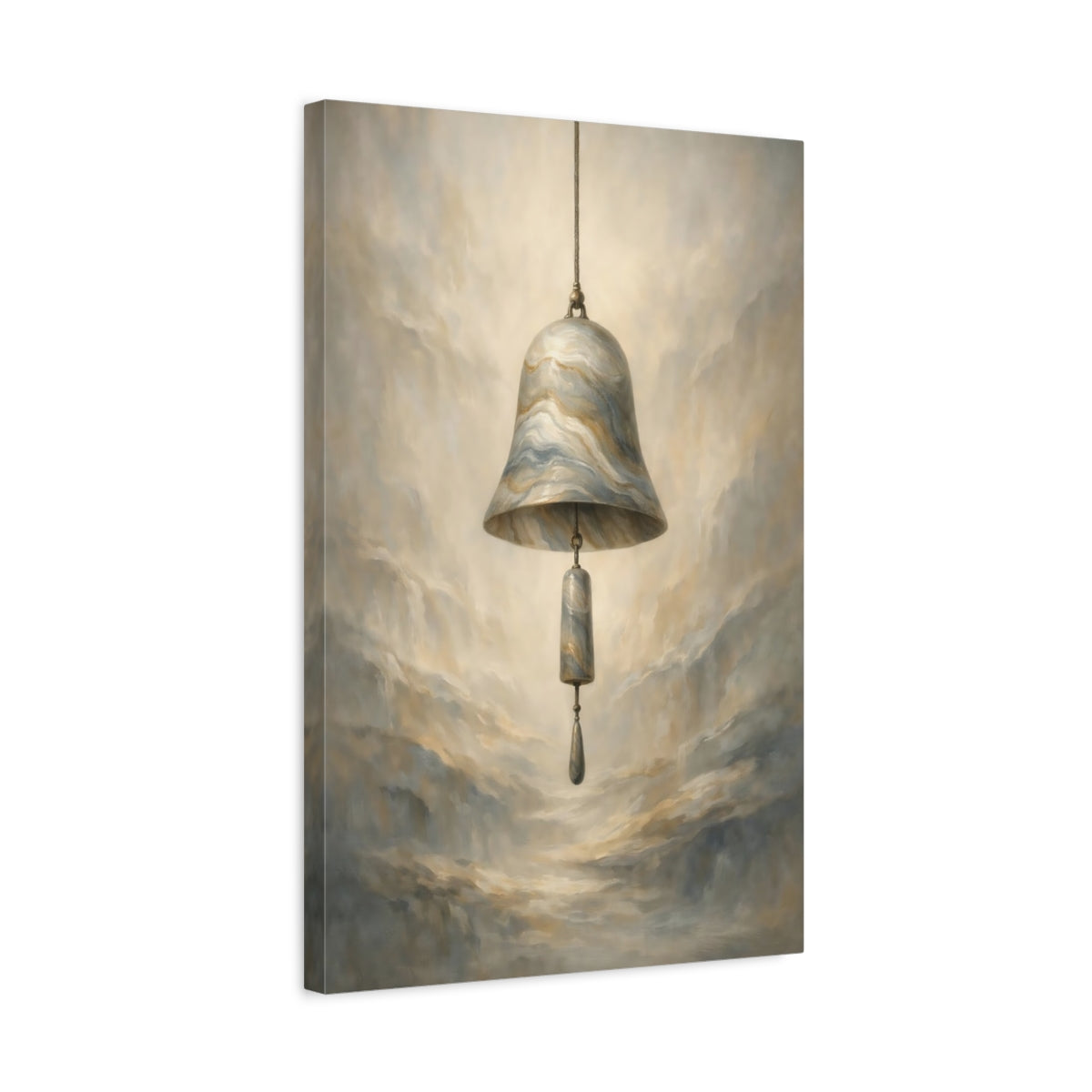 Side Mockup 3. Abstract Marble Bell Gold Gray Bell shown as stretched canvas wall art