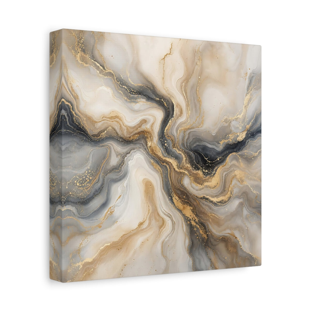 Side Mockup 9. Abstract Marble Gold And Grey shown as stretched canvas wall art