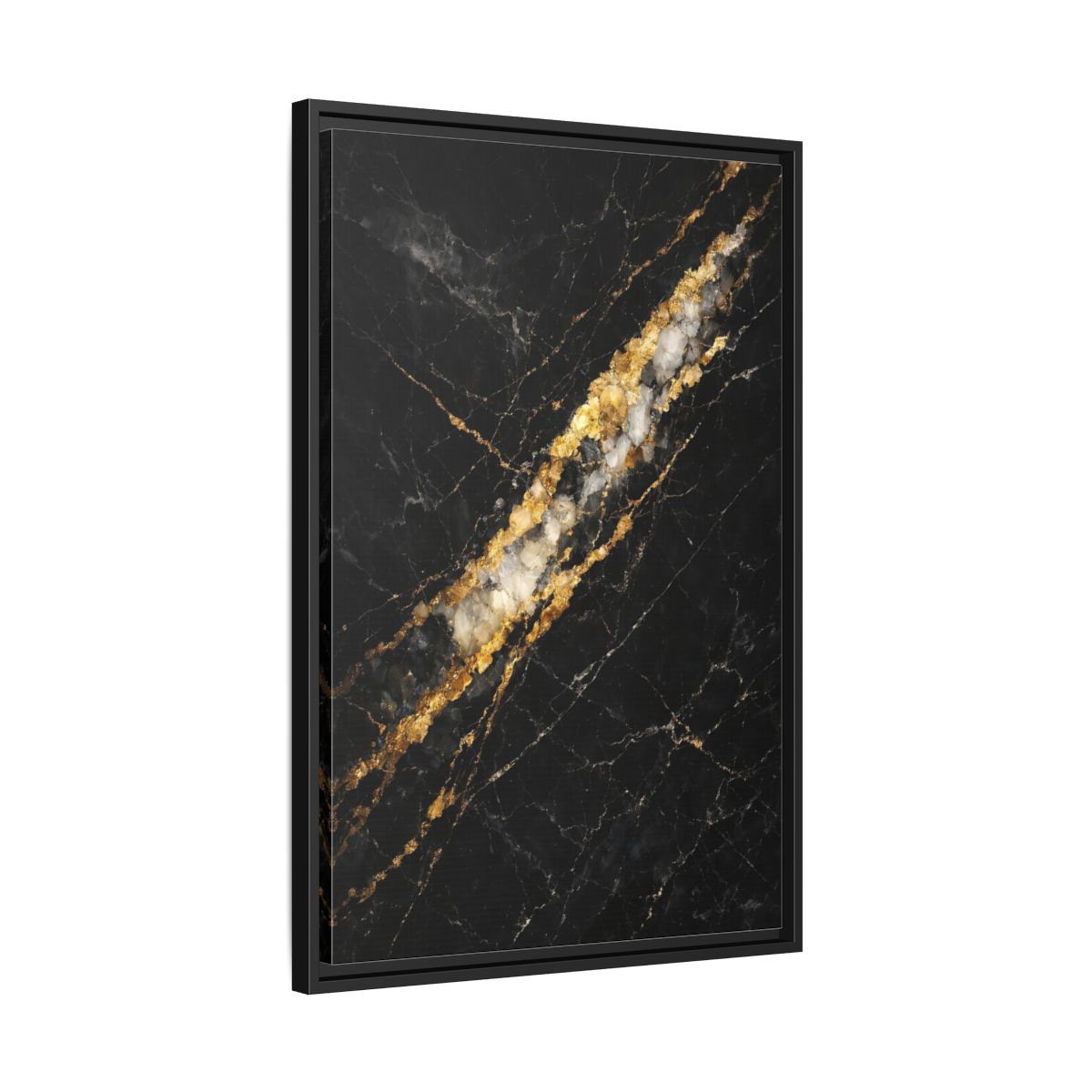 Side Mockup 14. Abstract Marble Texture Black Gold Marble shown as stretched canvas wall art