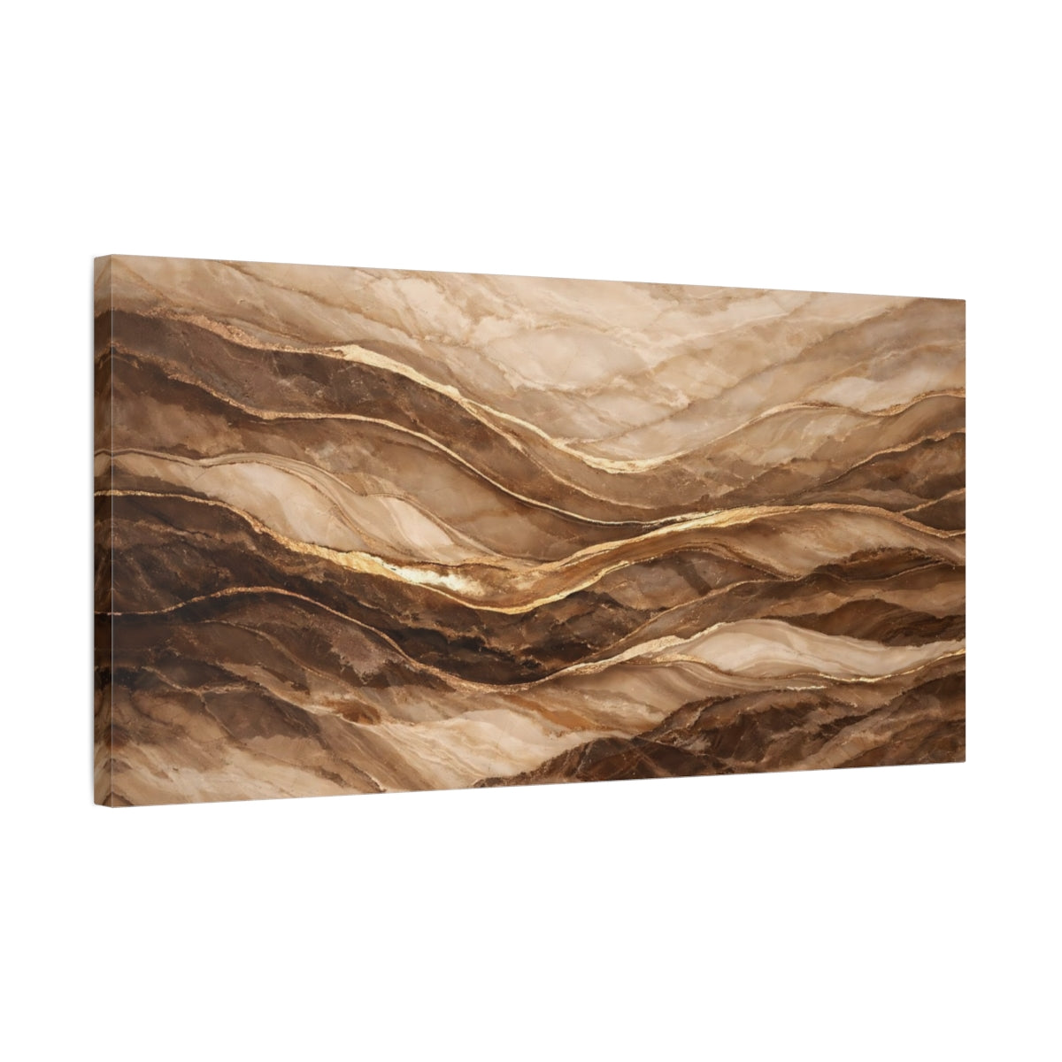 Side Mockup 2. Abstract Marble Texture Brown Gold Marble shown as stretched canvas wall art