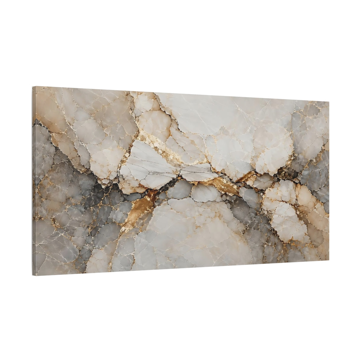 Side Mockup 2. Abstract Marble Texture Gold And Gray shown as stretched canvas wall art