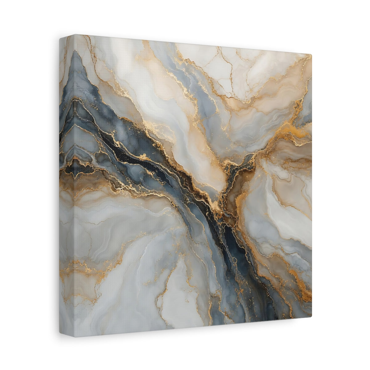 Side Mockup 9. Abstract Marble Texture Gray Gold Marble shown as stretched canvas wall art