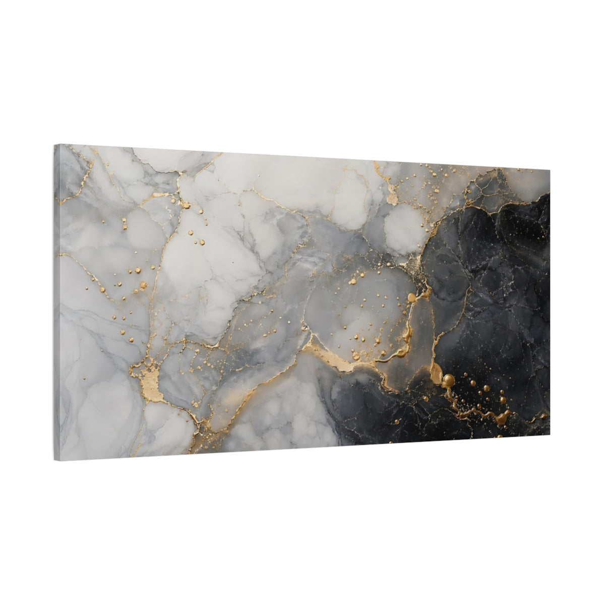 Side Mockup 2. Abstract Marble Texture Grey Gold Abstract shown as stretched canvas wall art