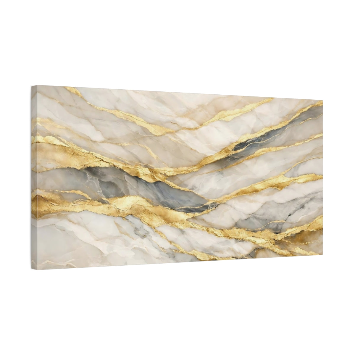 Side Mockup 2. Abstract Marble Texture White And Gold Marble shown as stretched canvas wall art
