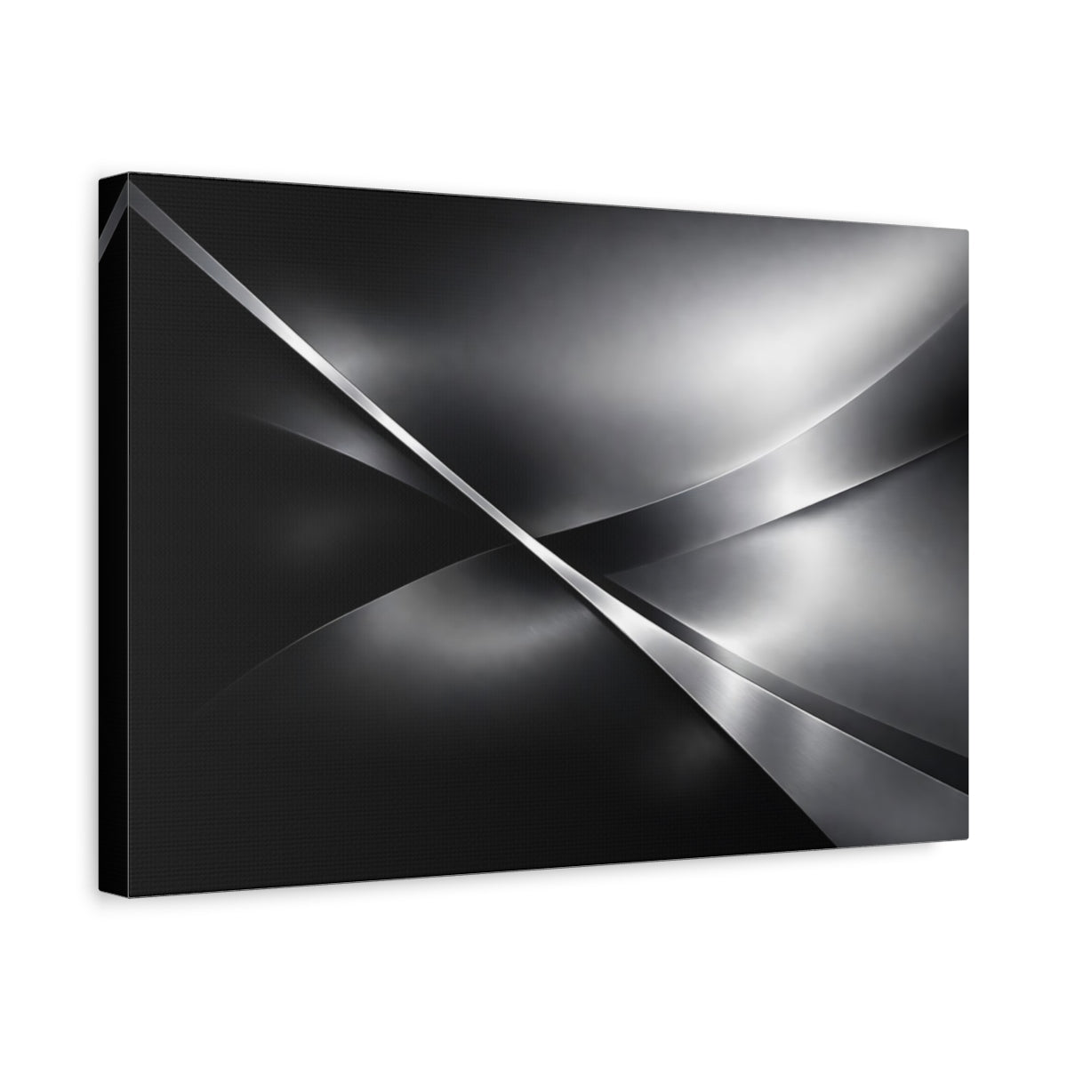 Side Mockup 4. Abstract Metallic Waves Silver Grey Abstract shown as stretched canvas wall art