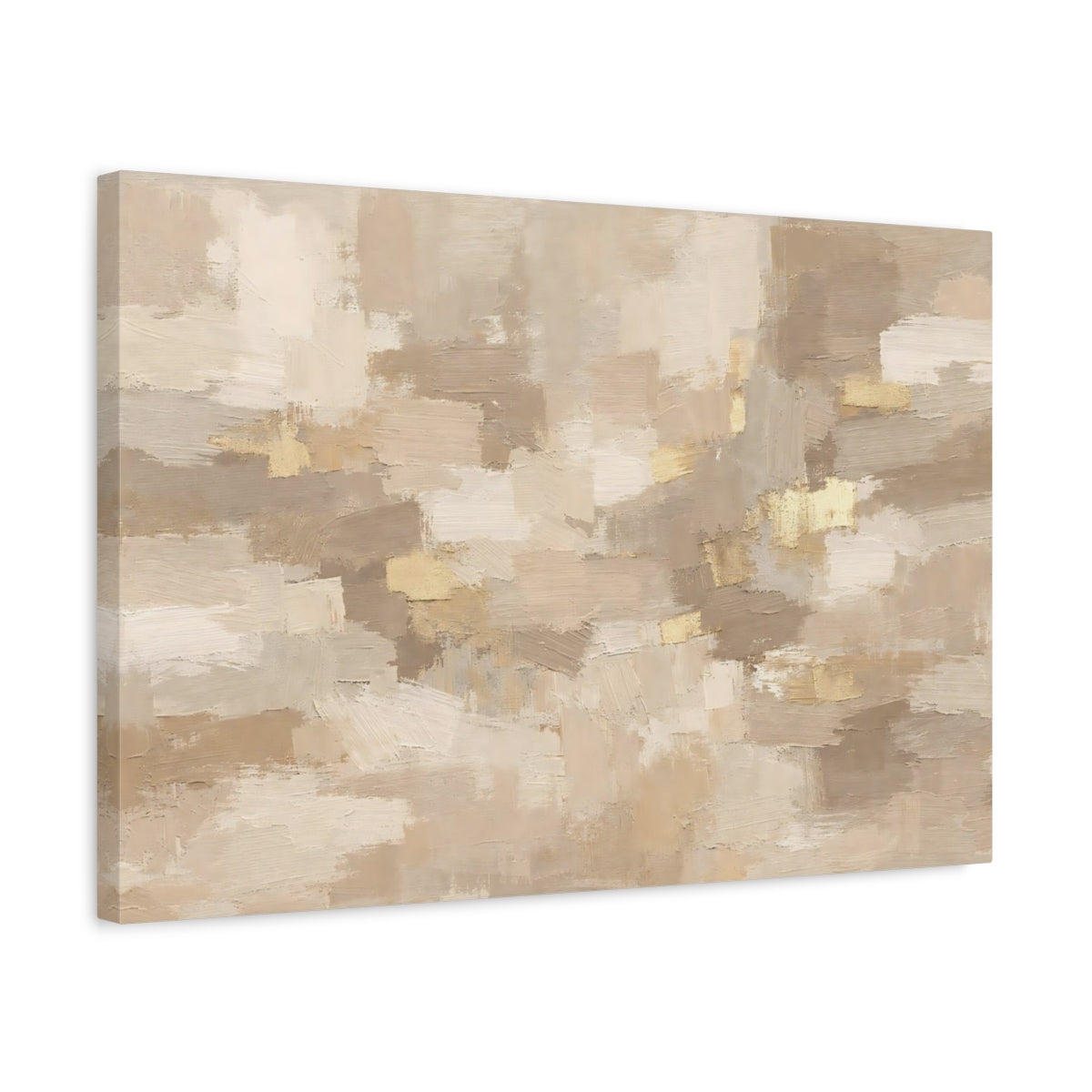 Side Mockup 3. Abstract Abstract Form Beige Gold Abstract shown as stretched canvas wall art