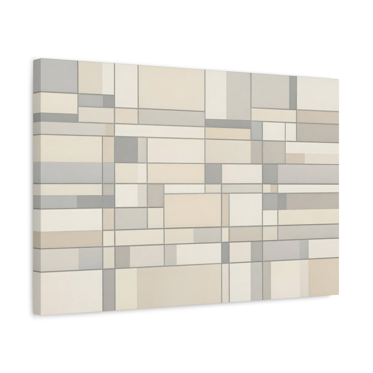 Side Mockup 3. Abstract Geometric Pattern Grey Cream Geometric shown as stretched canvas wall art