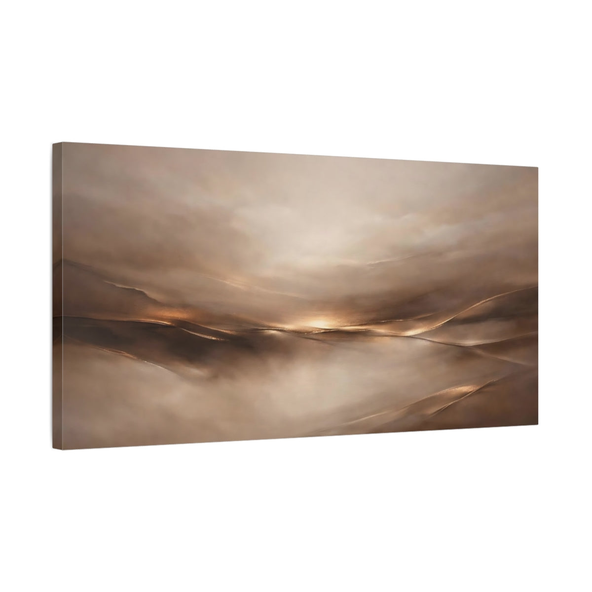 Side Mockup 2. Abstract Abstract Landscape Brown Gold Abstract shown as stretched canvas wall art
