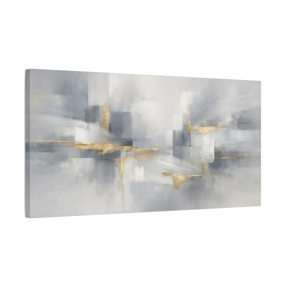 Side Mockup 2. Abstract Abstract Shapes Gray Gold Abstract shown as stretched canvas wall art