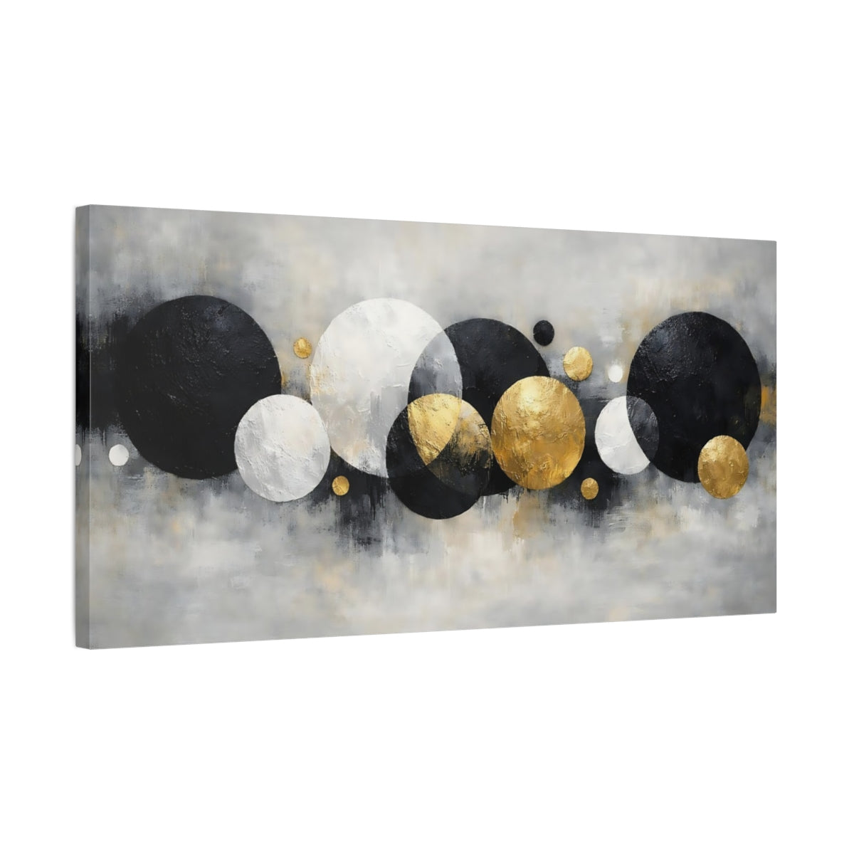 Side Mockup 2. Abstract Abstract Spheres Black Gold Abstract shown as stretched canvas wall art