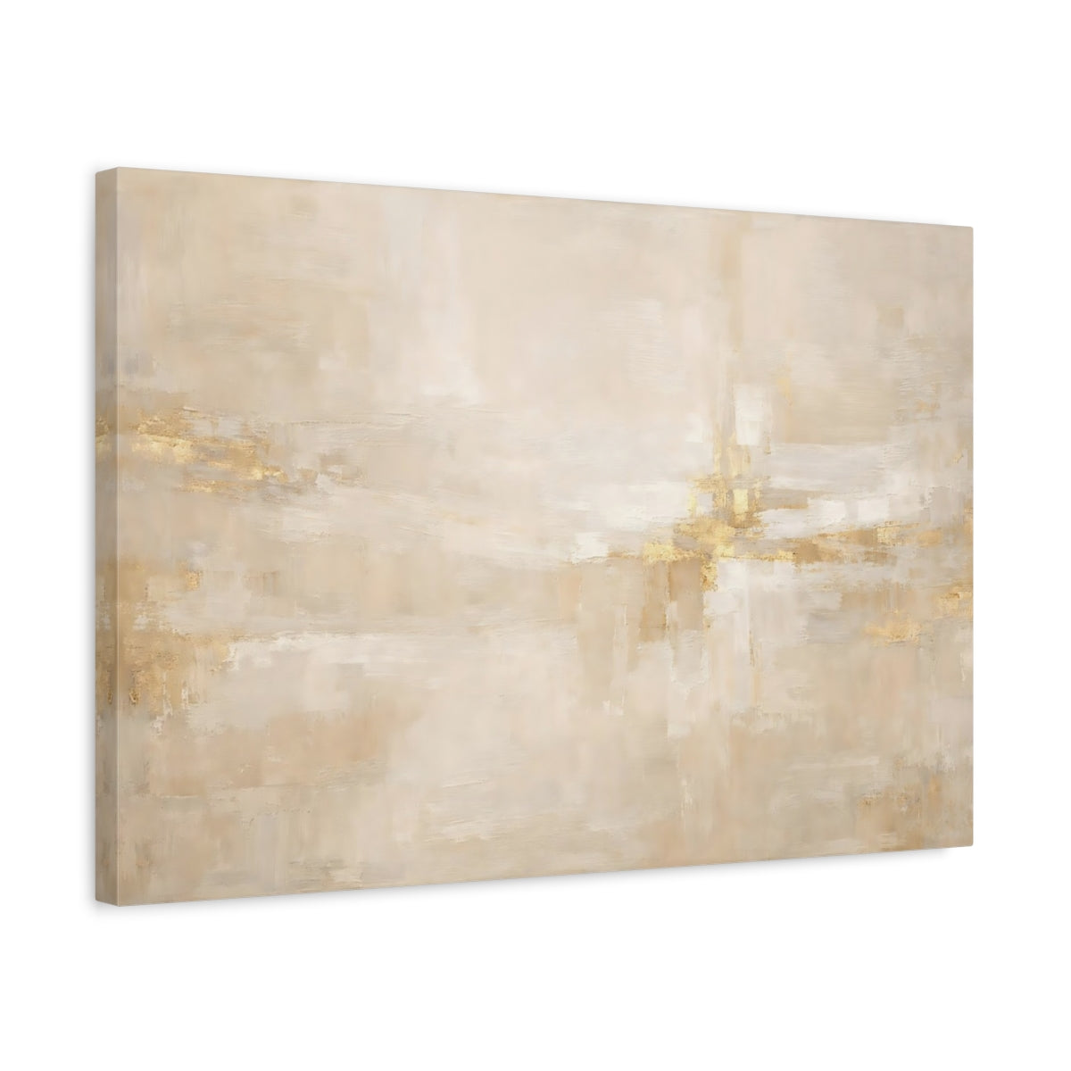 Side Mockup 3. Abstract Abstract Texture Beige And Gold shown as stretched canvas wall art