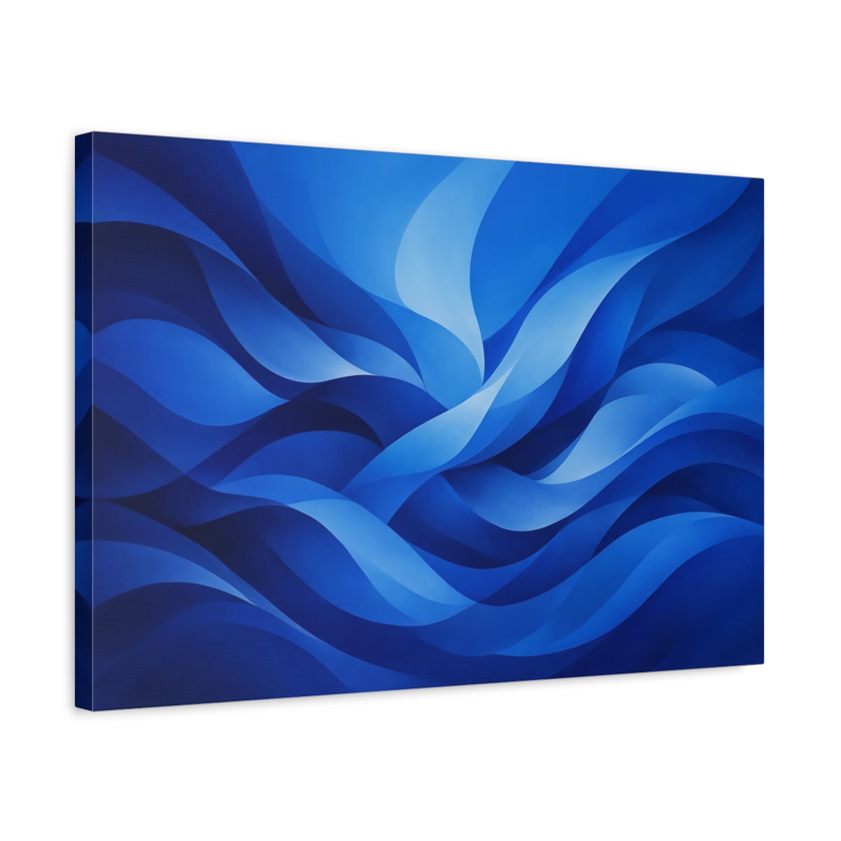 Side Mockup 3. Abstract Abstract Waves Deep Blue Abstract shown as stretched canvas wall art
