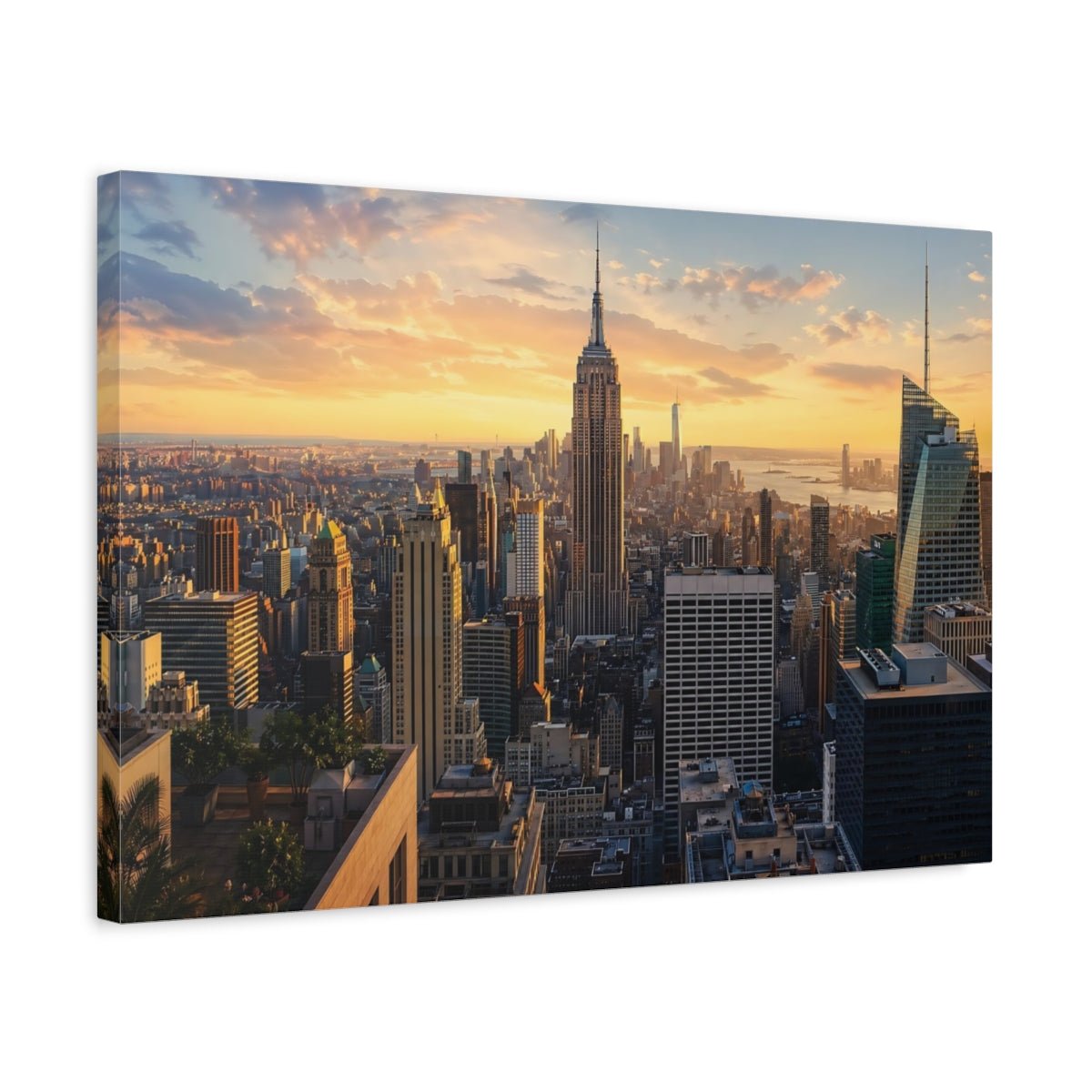 Abstract Nyc Skyline Golden Cityscape Canvas Wall Art Print – Modern Living Room, Above Console Table - YesArtYes
