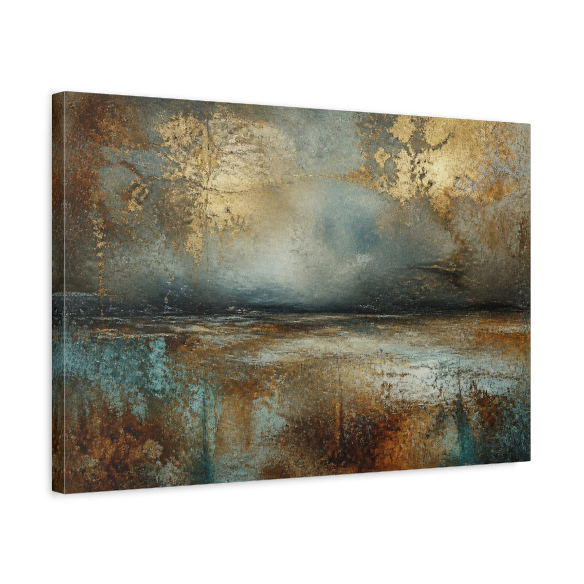 Side Mockup 3. Abstract Patina Horizon shown as canvas print