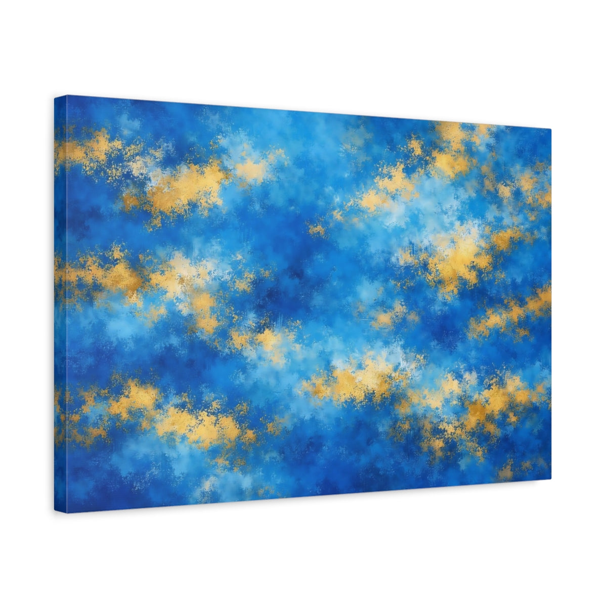 Side Mockup 3. Abstract Abstract Pattern Blue Gold Abstract shown as stretched canvas wall art