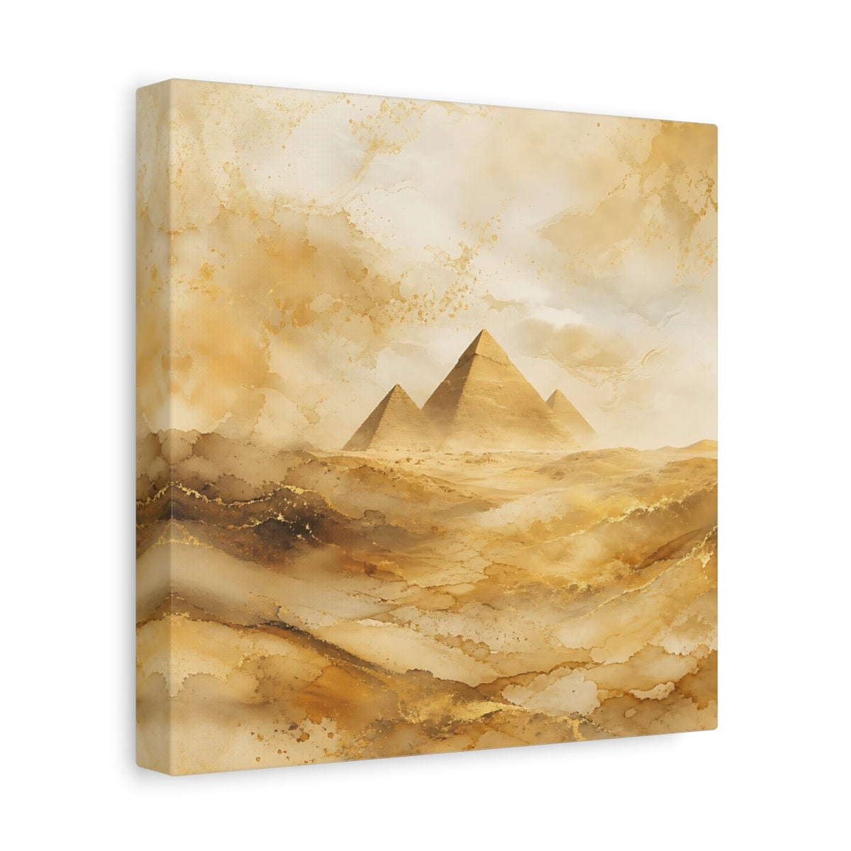 Side Mockup 9. Abstract Pyramids Gold Pyramids shown as stretched canvas wall art