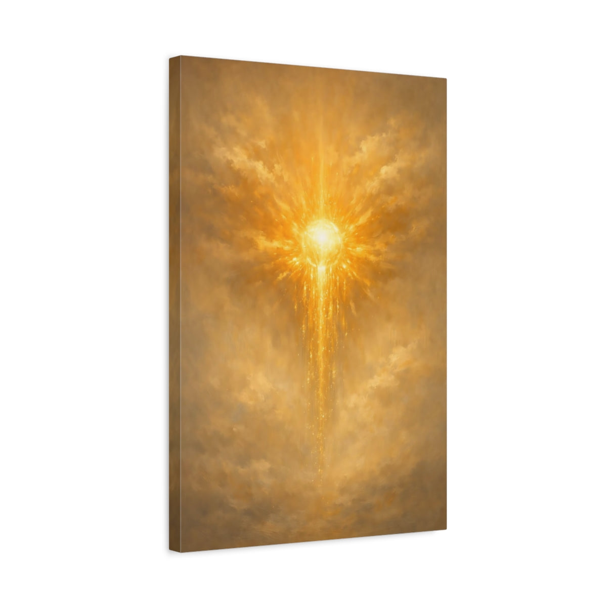 Side Mockup 3. Abstract Radiant Light Golden Light Art shown as stretched canvas wall art