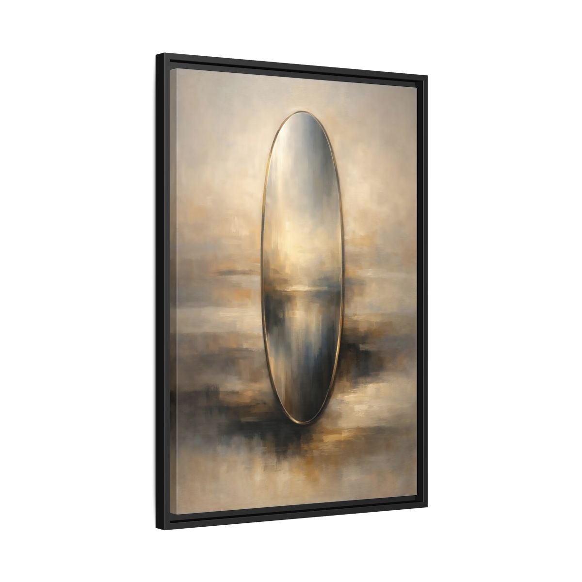 Abstract Reflective Oval Gold - Framed Canvas Wall Art Print - YesArtYes