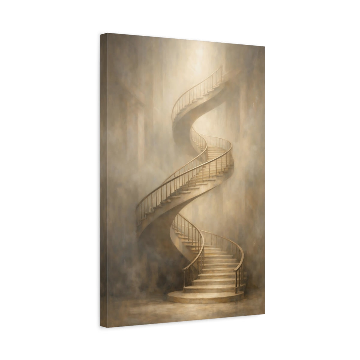 Side Mockup 3. Abstract Spiral Staircase Beige Spiral Staircase shown as stretched canvas wall art