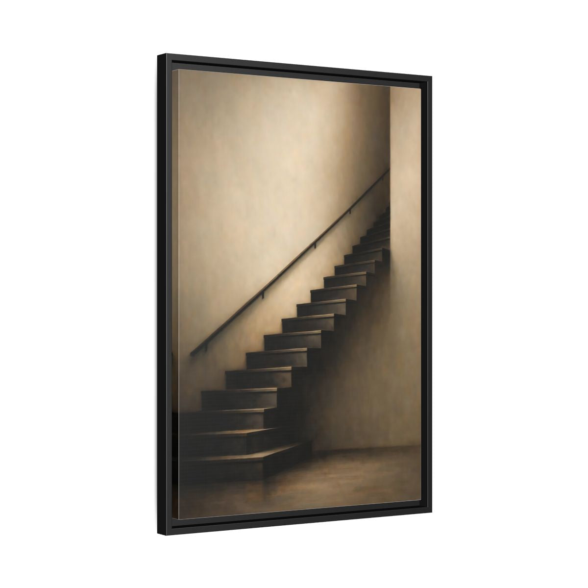 Side Mockup 14. Abstract Staircase Brown And Beige shown as stretched canvas wall art
