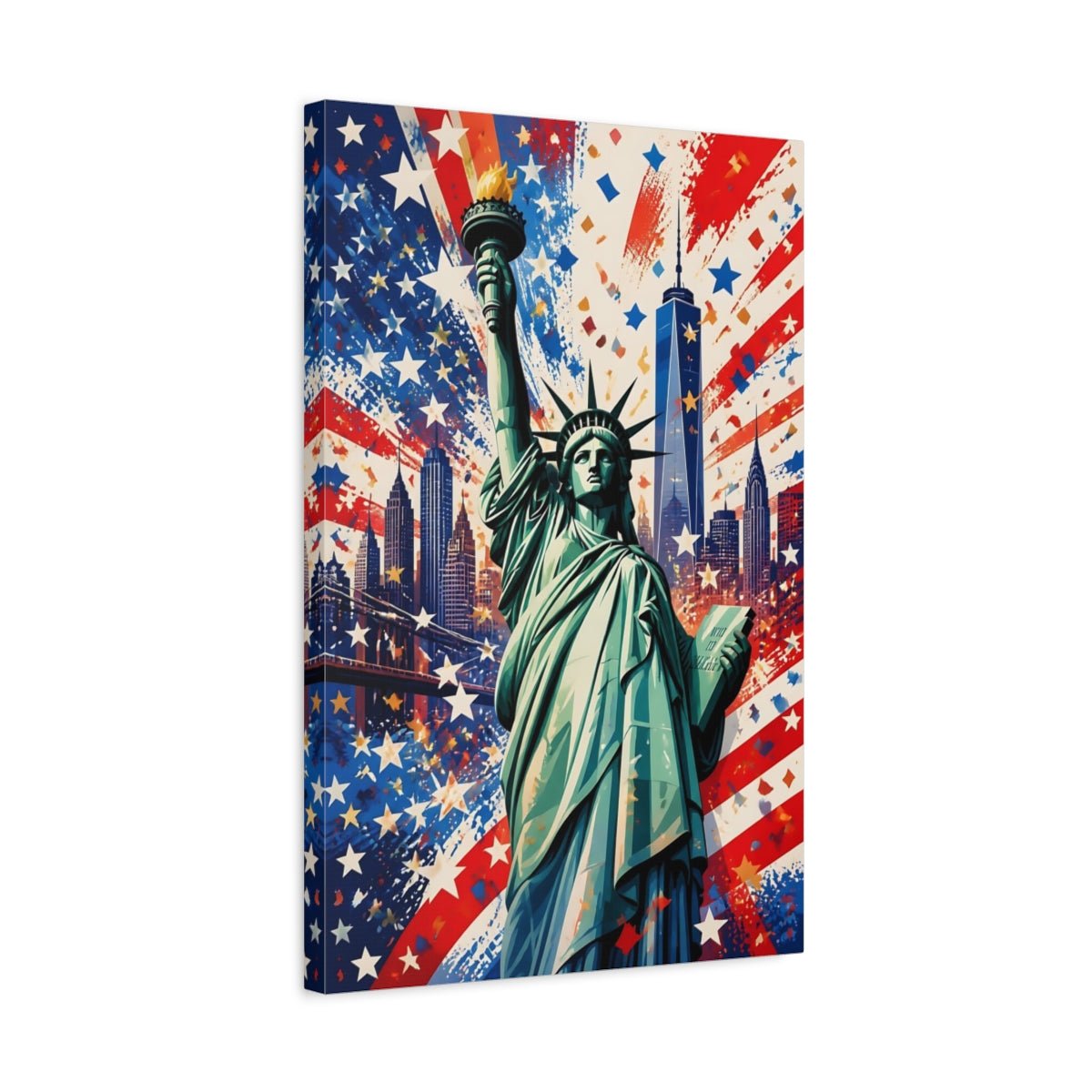 Abstract Statue Of Liberty Red White Canvas Print – Living Room, Above Console Table - YesArtYes