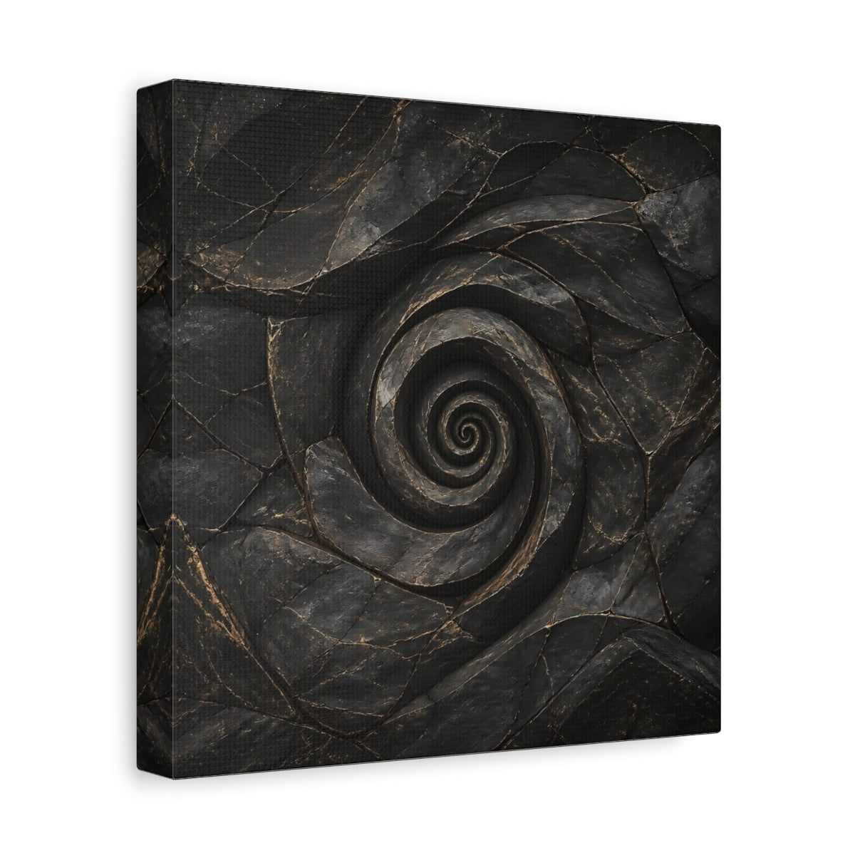 Side Mockup 9. Abstract Stone Spiral Dark Stone Spiral shown as stretched canvas wall art
