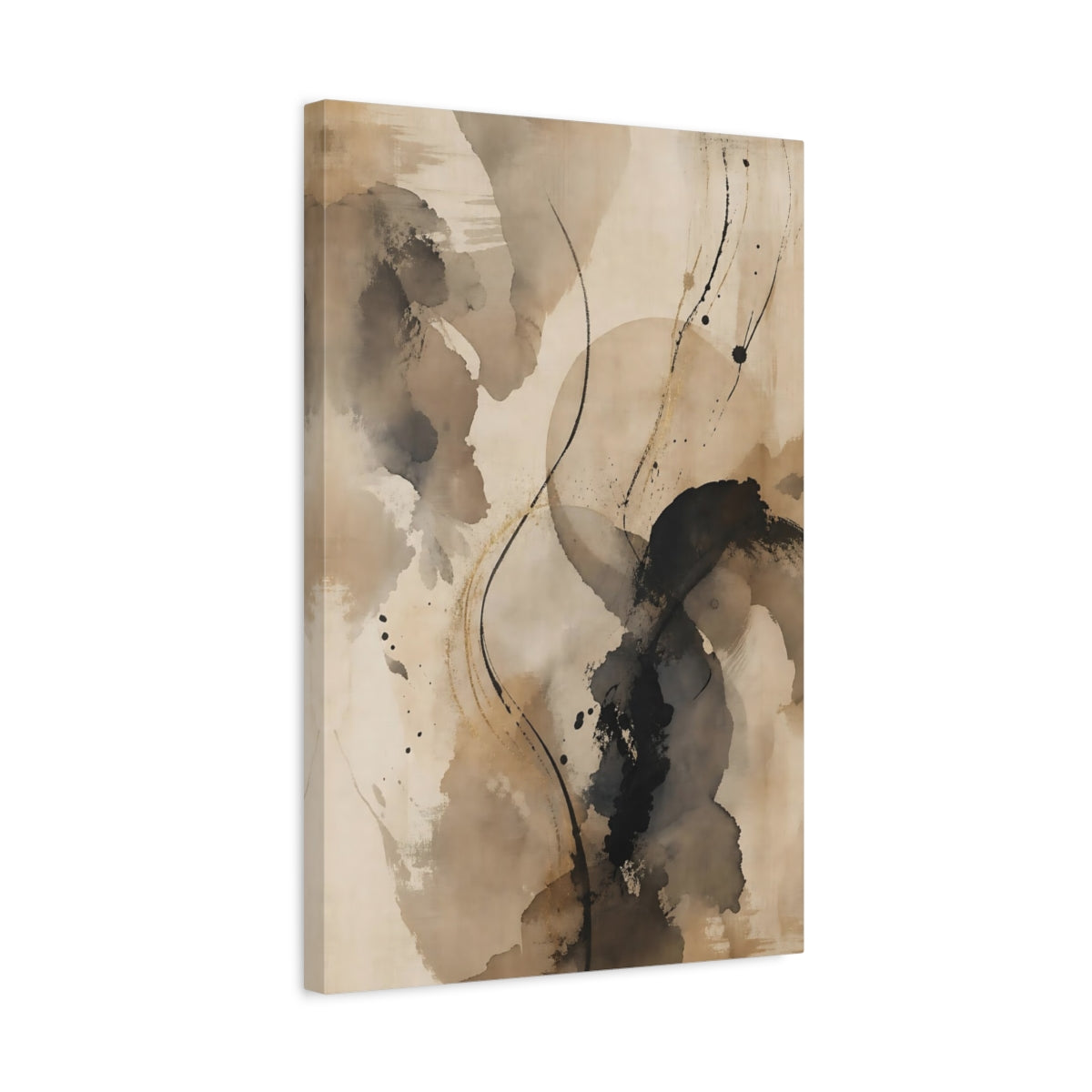 Side Mockup 3. Abstract Abstract Strokes Brown And Black shown as stretched canvas wall art