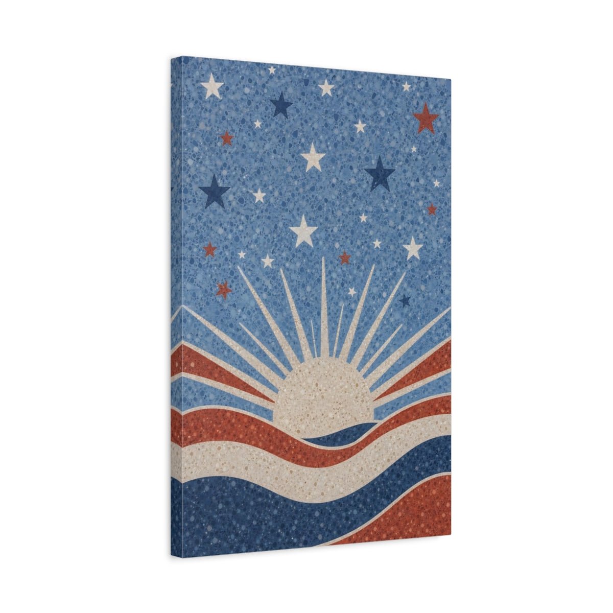 Abstract Sun And Stars Red White Canvas Print – Living Room, Above Console Table - YesArtYes