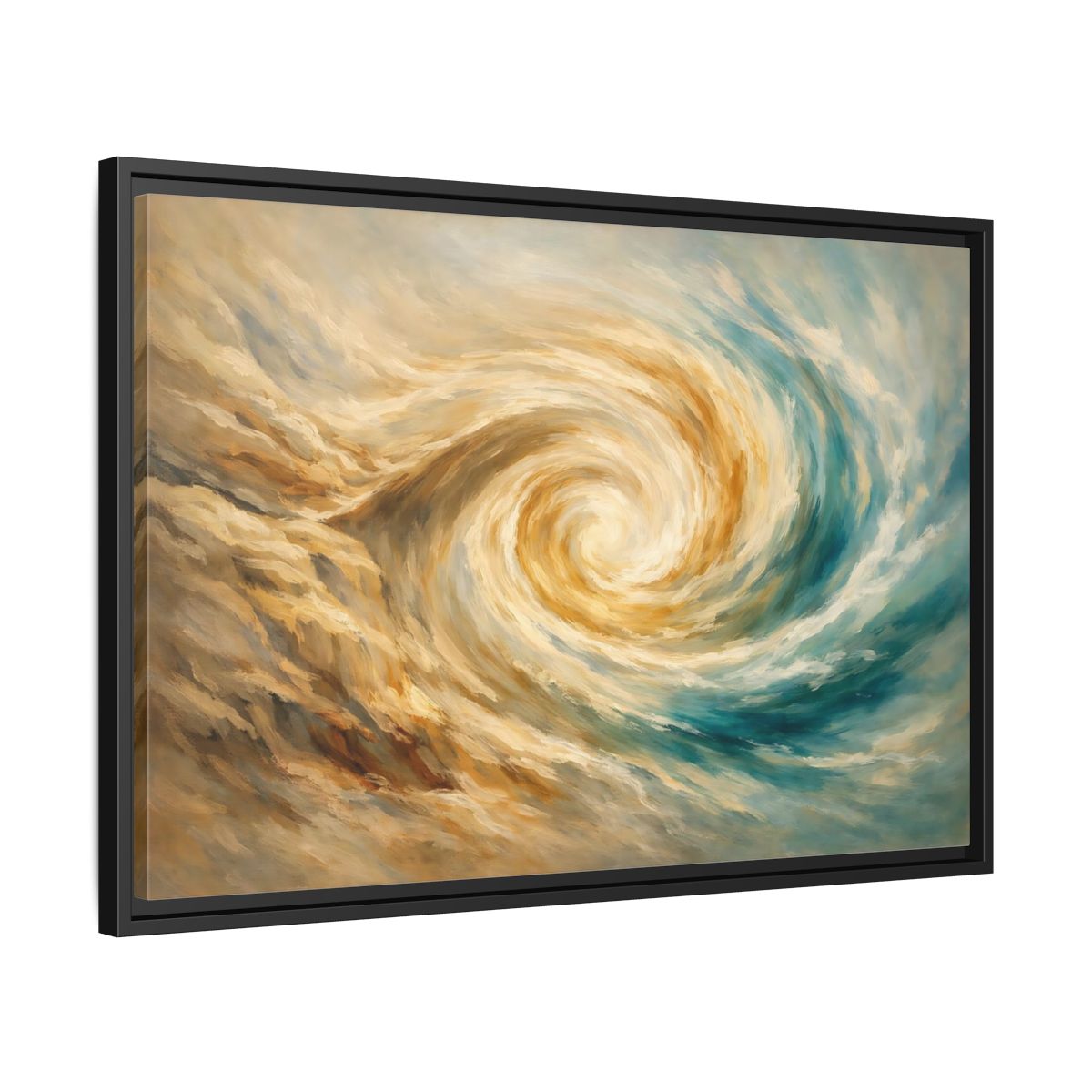 Side Mockup 14. Abstract Abstract Swirl Blue Gold Swirl shown as stretched canvas wall art