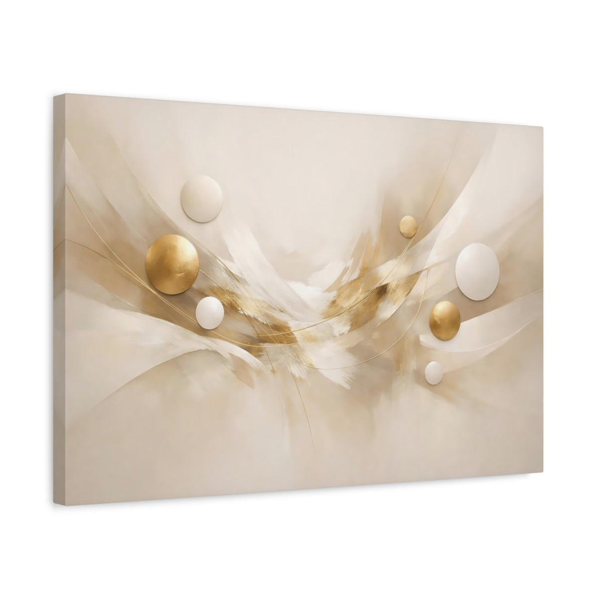 Side Mockup 3. Abstract Abstract Swirl Cream And Gold shown as stretched canvas wall art