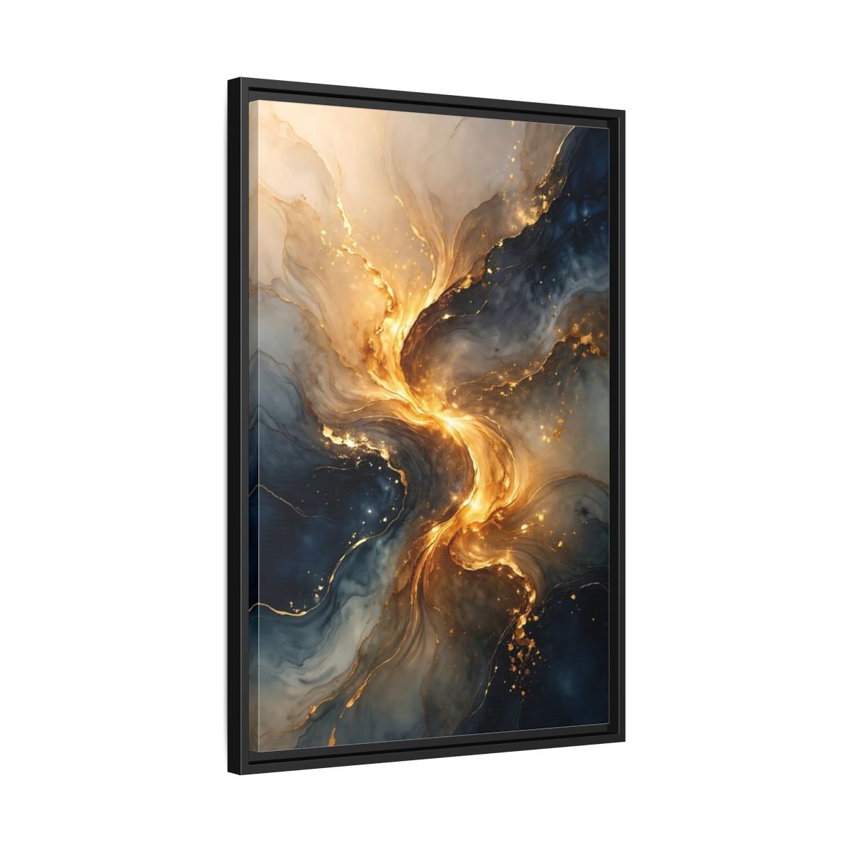 Abstract Swirl Gold Blue - Framed Canvas Wall Art Print - YesArtYes