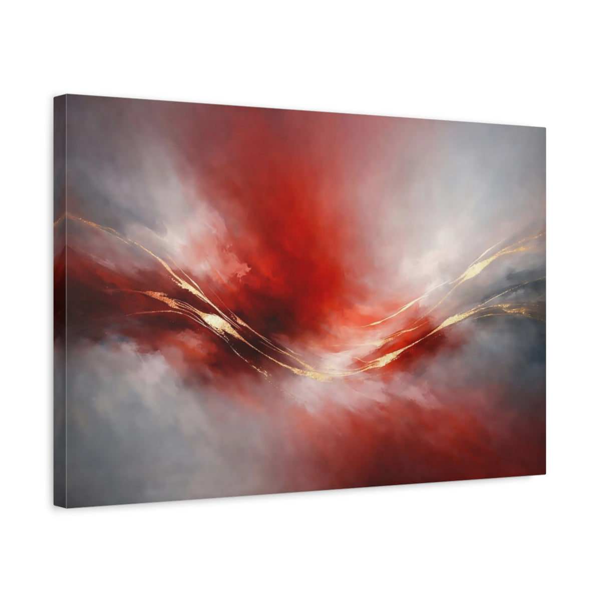 Side Mockup 3. Abstract Abstract Swirl Red Gold Abstract shown as stretched canvas wall art