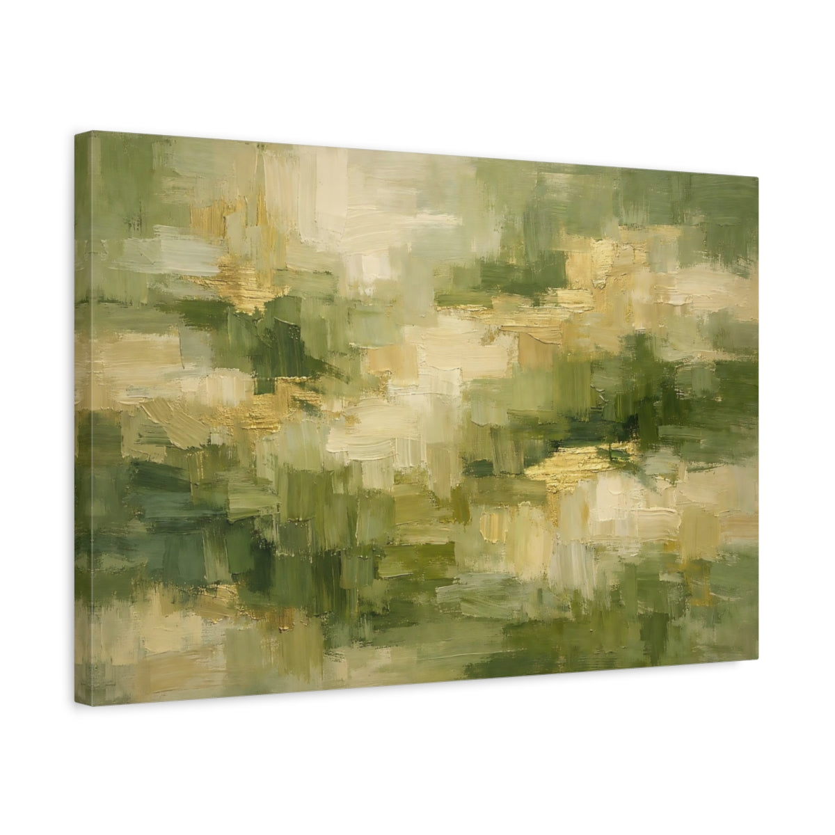 Side Mockup 3. Abstract Abstract Texture Green And Gold Abstract shown as stretched canvas wall art