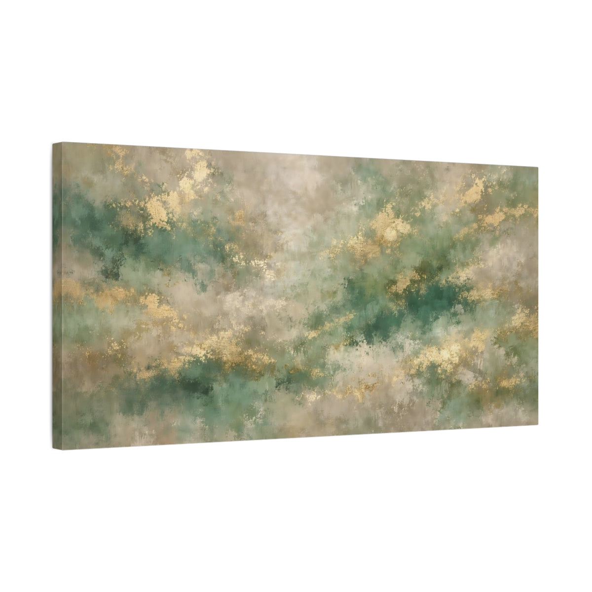 Side Mockup 2. Abstract Abstract Texture Green Gold Abstract shown as stretched canvas wall art