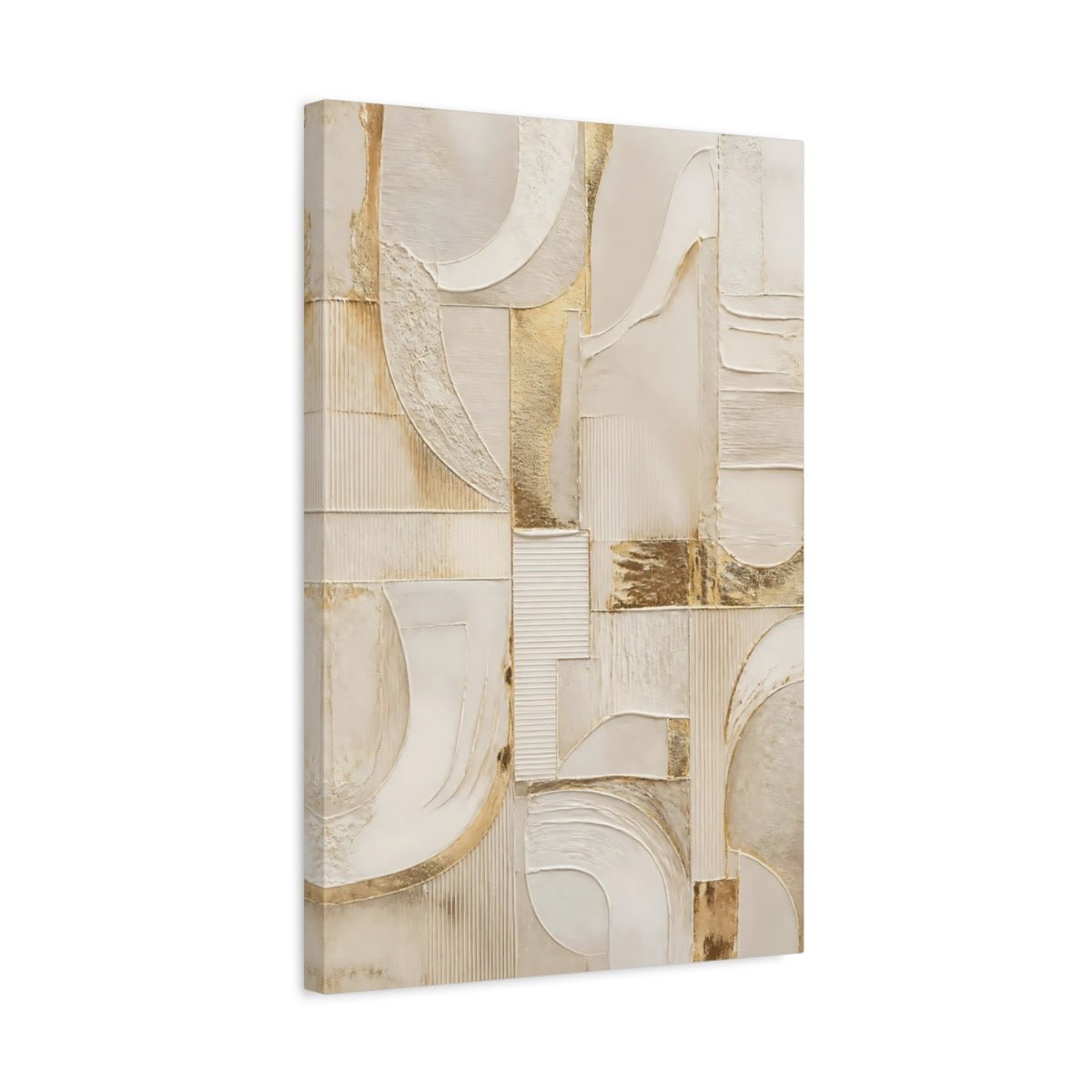 Abstract Textured Shapes Cream And Gold Canvas Wall Art Print – Living Room Decor, Above Couch - YesArtYes