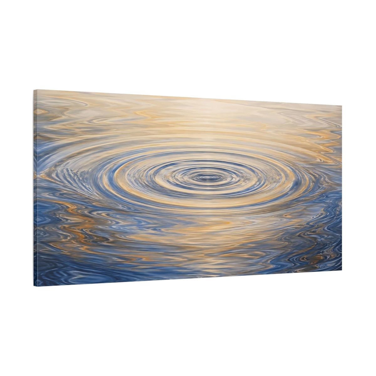 Side Mockup 2. Abstract Water Ripples Blue And Gold Ripples shown as stretched canvas wall art