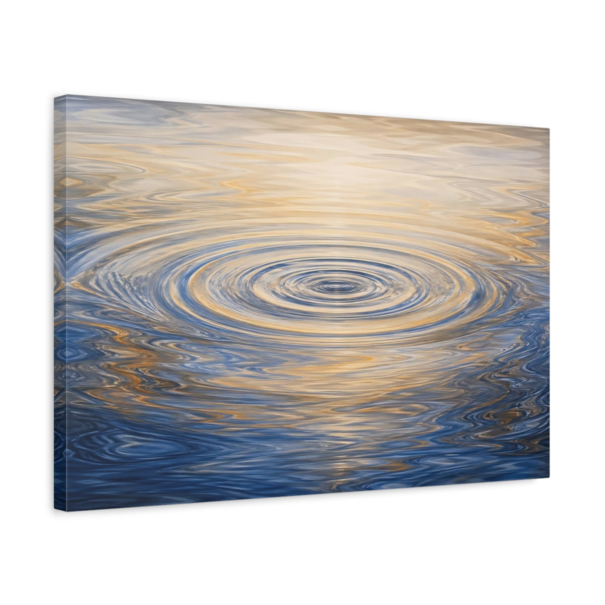 Side Mockup 3. Abstract Water Ripples Blue And Gold shown as stretched canvas wall art
