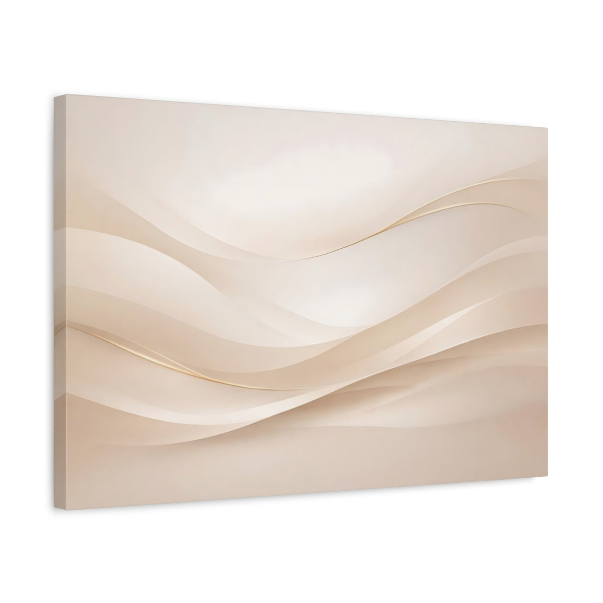 Side Mockup 3. Abstract Abstract Waves Cream And Gold shown as stretched canvas wall art