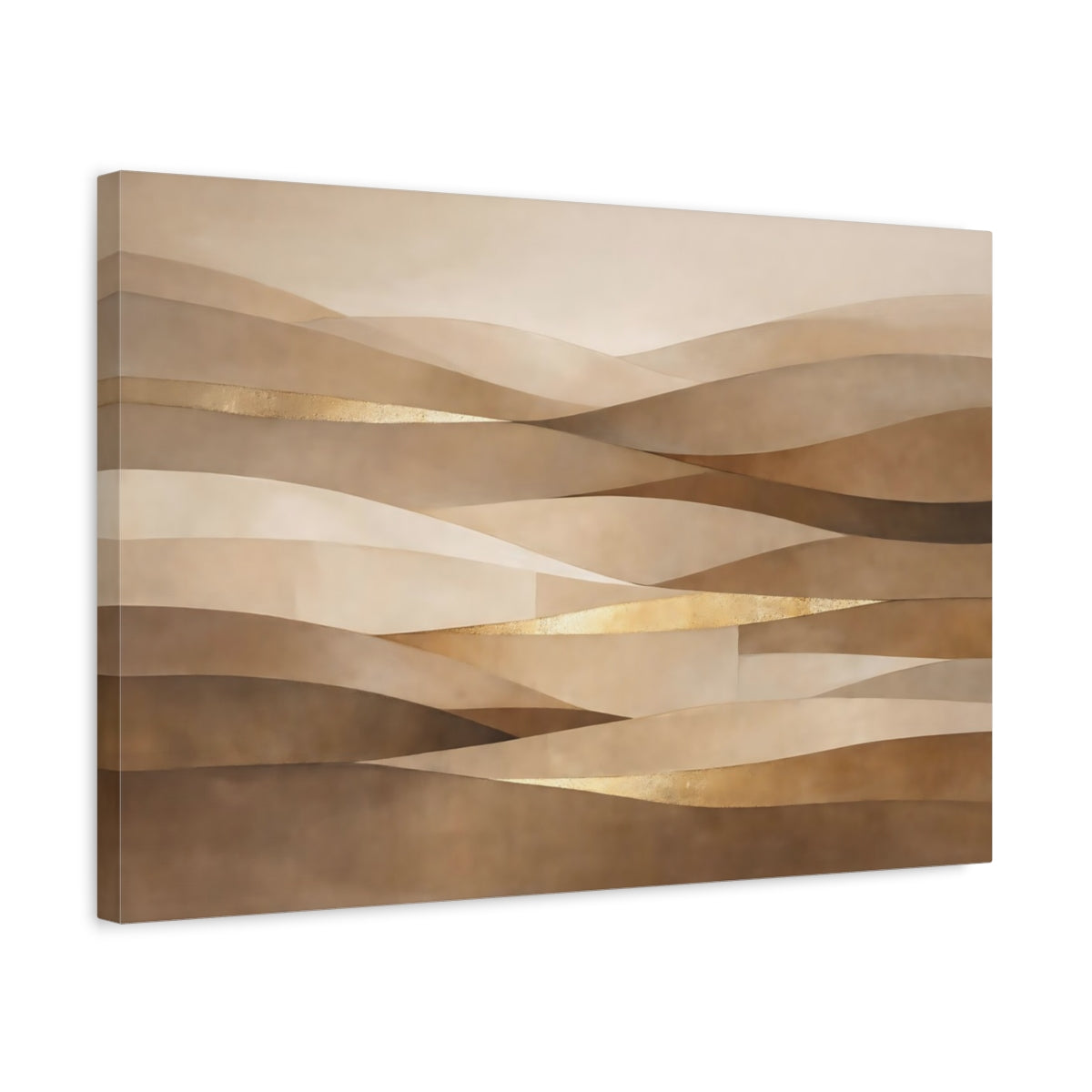 Side Mockup 3. Abstract Abstract Waves Earthy Gold Waves shown as stretched canvas wall art